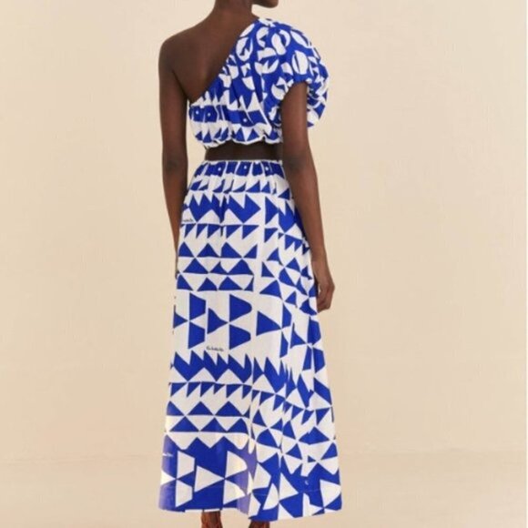 Farm Rio Off-White Pitta Tiles One-Shoulder Maxi Dress - Size Large - Picture 4 of 6